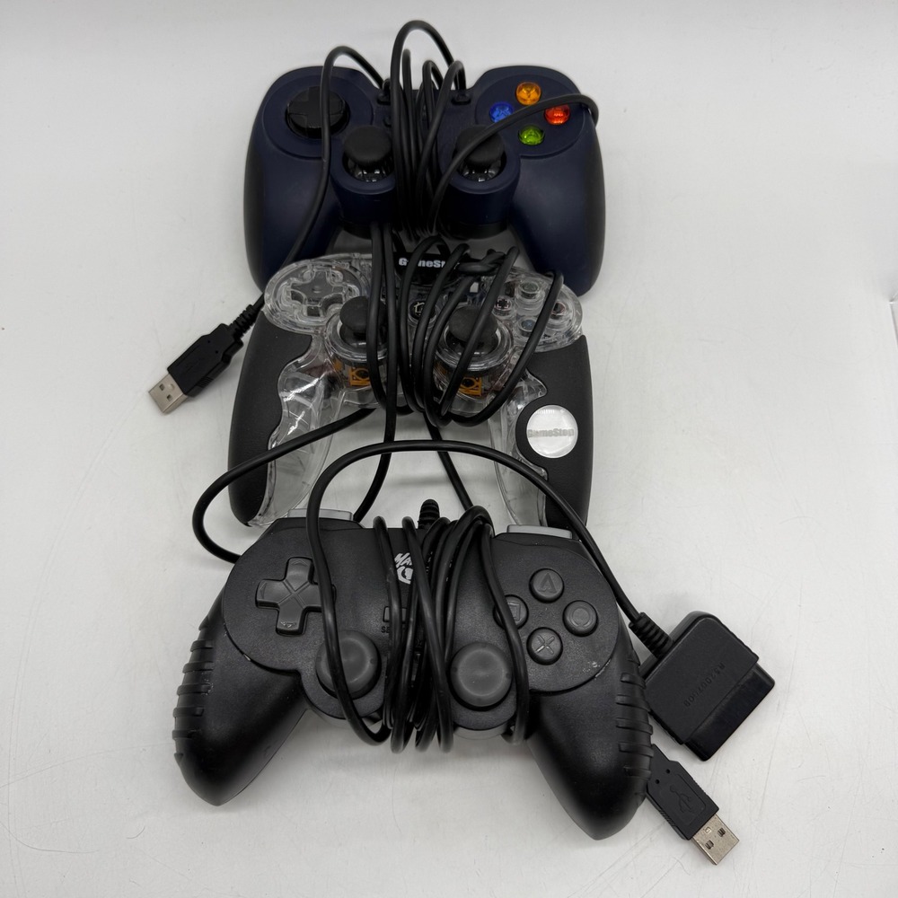 Mixed Brand Controllers Unisex OS Multicolor GameStop USB PS2 Lot 3pk